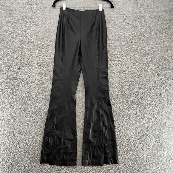 Free People Pants - We The Free Faux Leather Pants Womens 24 Bell Bottom Flare Front Slit High Rise